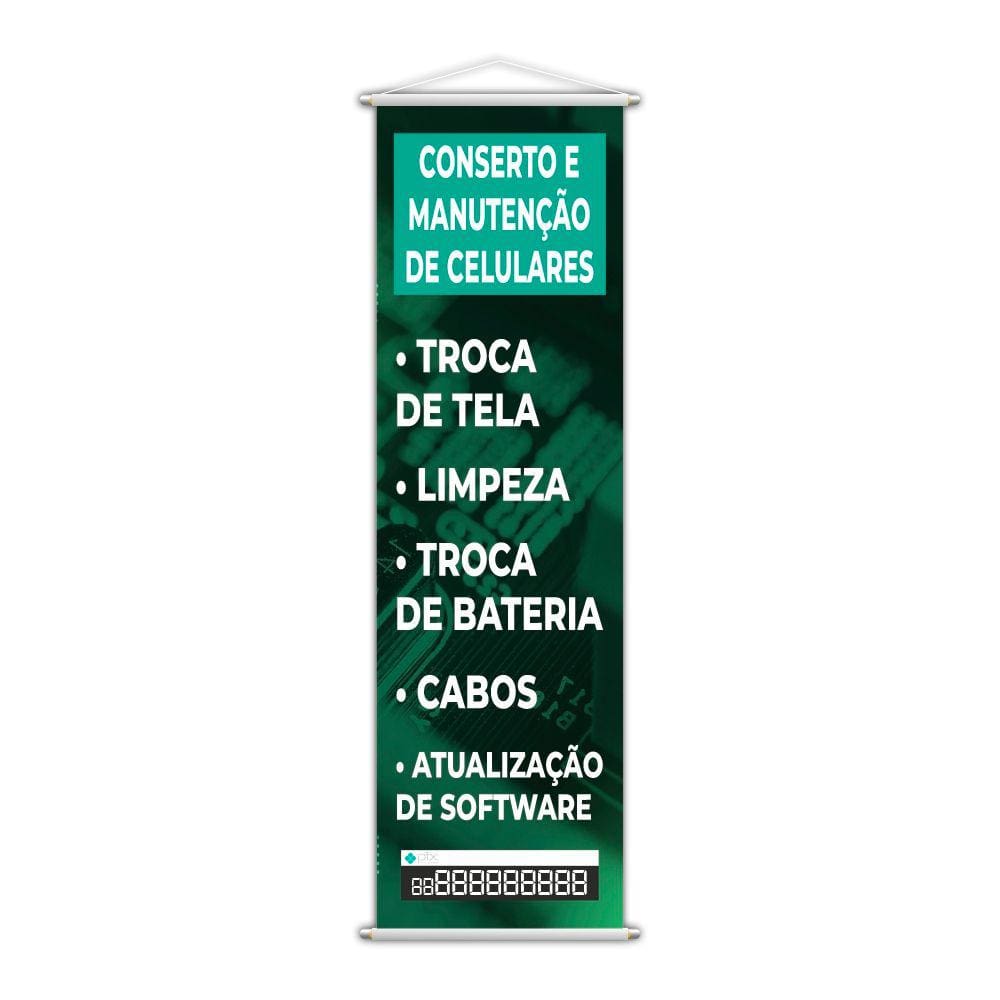 Banner Conserto Manutenção de Celulares Número Pix 100x30cm