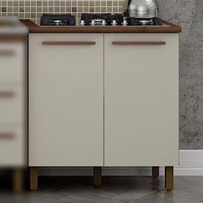Balcão Cooktop 2 Portas 80cm Pérola Valdemóveis Chocolate/Off White