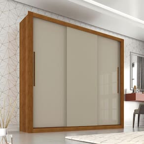Guarda Roupa Casal 3 Portas 4 Gavetas Panama Sallêto Móveis - Cinamomo/Off