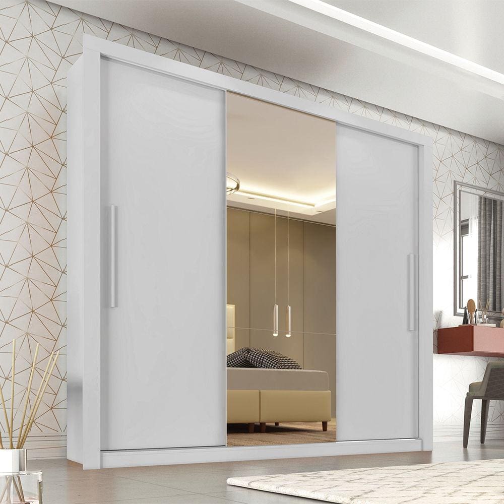 Guarda Roupa Casal com Espelho 3 Portas 4 Gavetas Panama Sallêto Móveis - Branco