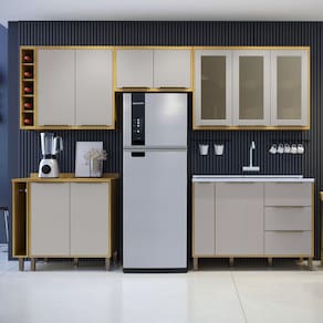 Cozinha Completa 6 Peças Detalhe Vidro Itália Valdemóveis Cinamomo/Off White