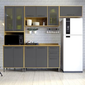 Cozinha Compacta 4 Peças Detalhe Vidro Áustria Valdemóveis Cinamomo/Grafite