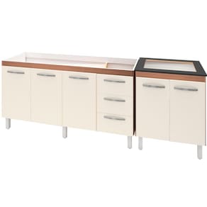 Balcao Pia 160cm e Cooktop 4 Bocas Savana Off White Mobbs
