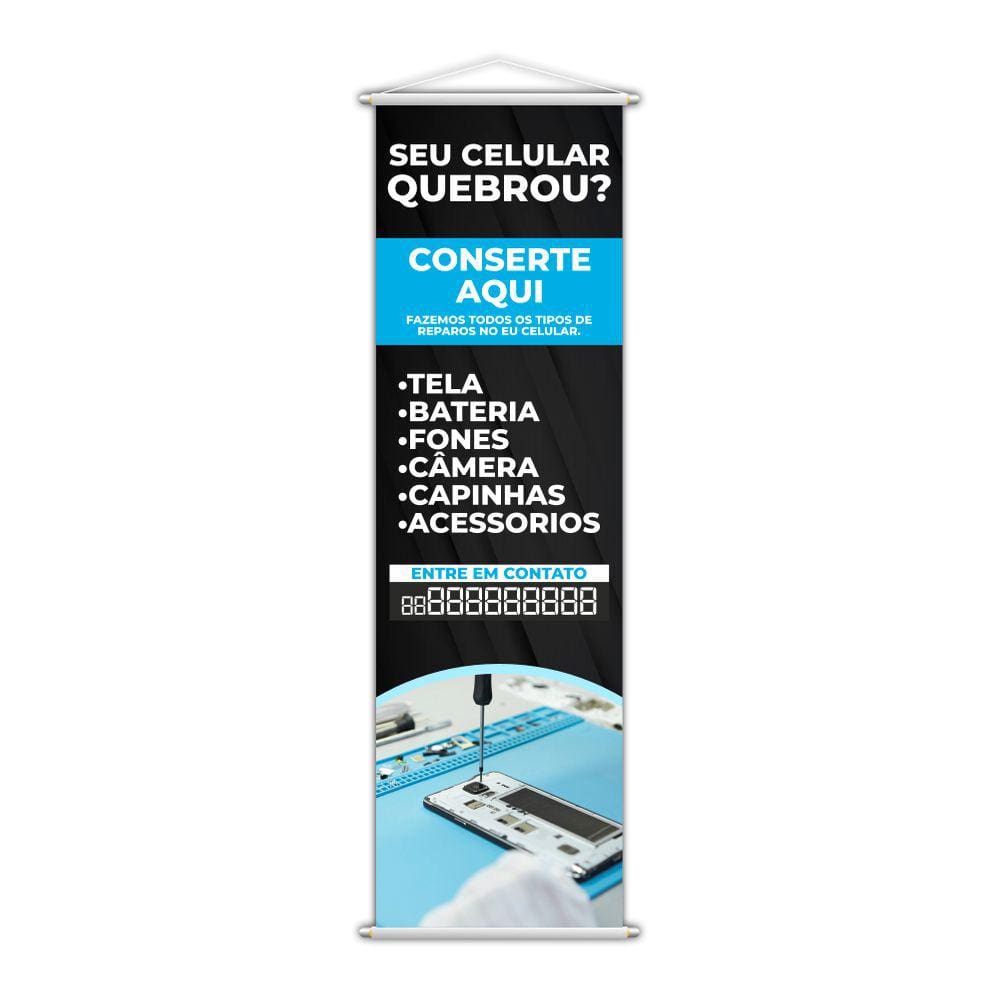 Banner Conserto Reparos de Celulares Número Contato 100x30cm
