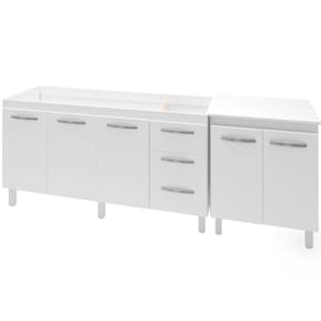 Balcao Pia 160cm e Multiuso 2 Portas 70cm Branco Mobbs