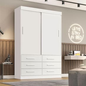 Guarda Roupa Solteiro 2 Portas 6 Gavetas Star Sallêto Móveis - Branco