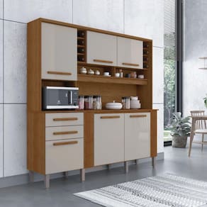 Armário de Cozinha 6 Portas 2 Gavetas Catar Sallêto Móveis - Cinamomo/Off