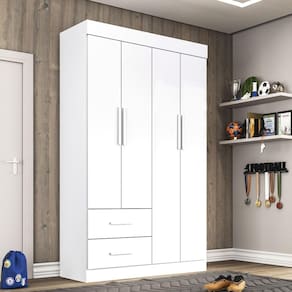 Guarda Roupa Solteiro 4 Portas 2 Gavetas New Verona Sallêto Móveis - Branco