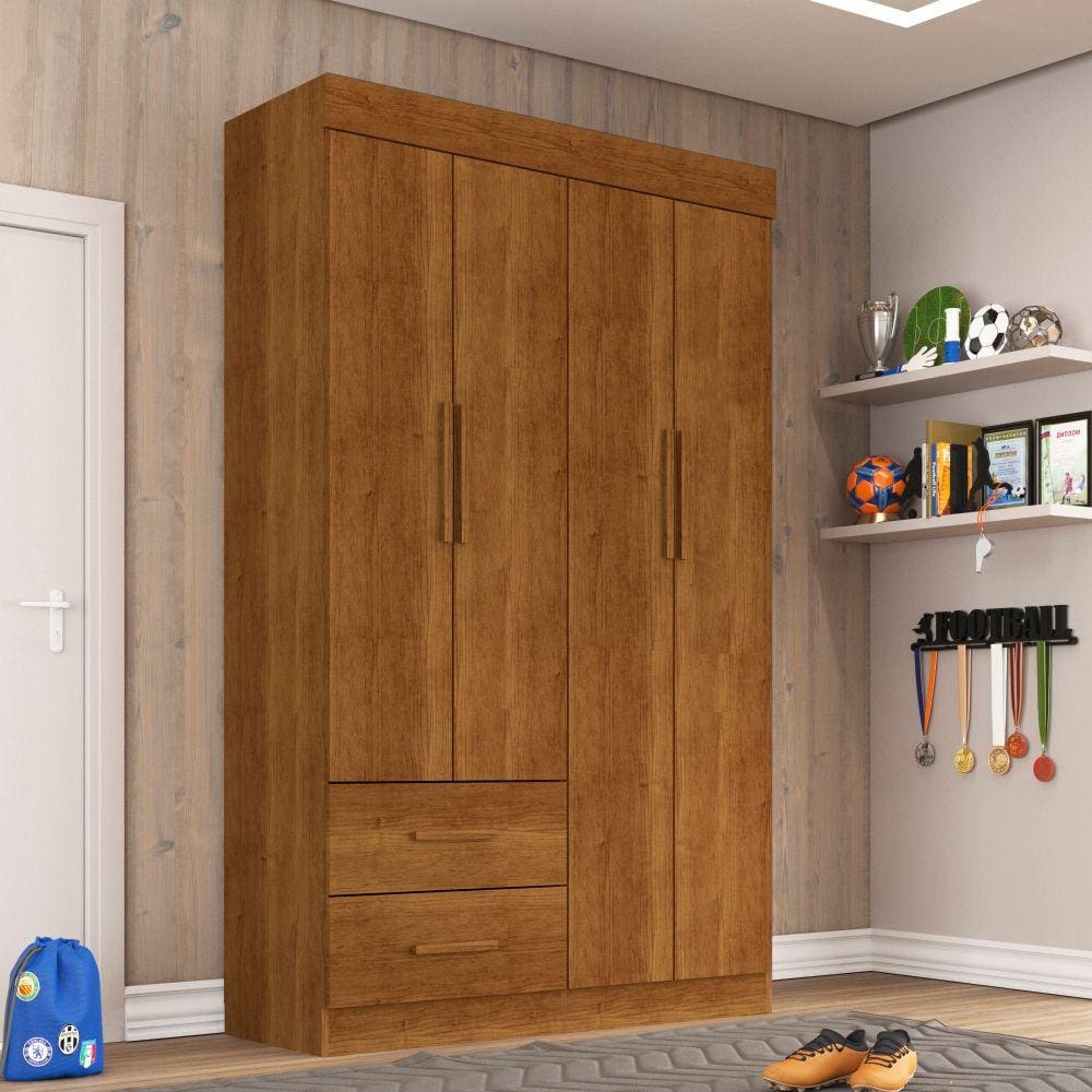Guarda Roupa Solteiro 4 Portas 2 Gavetas New Verona Sallêto Móveis - Cinamomo