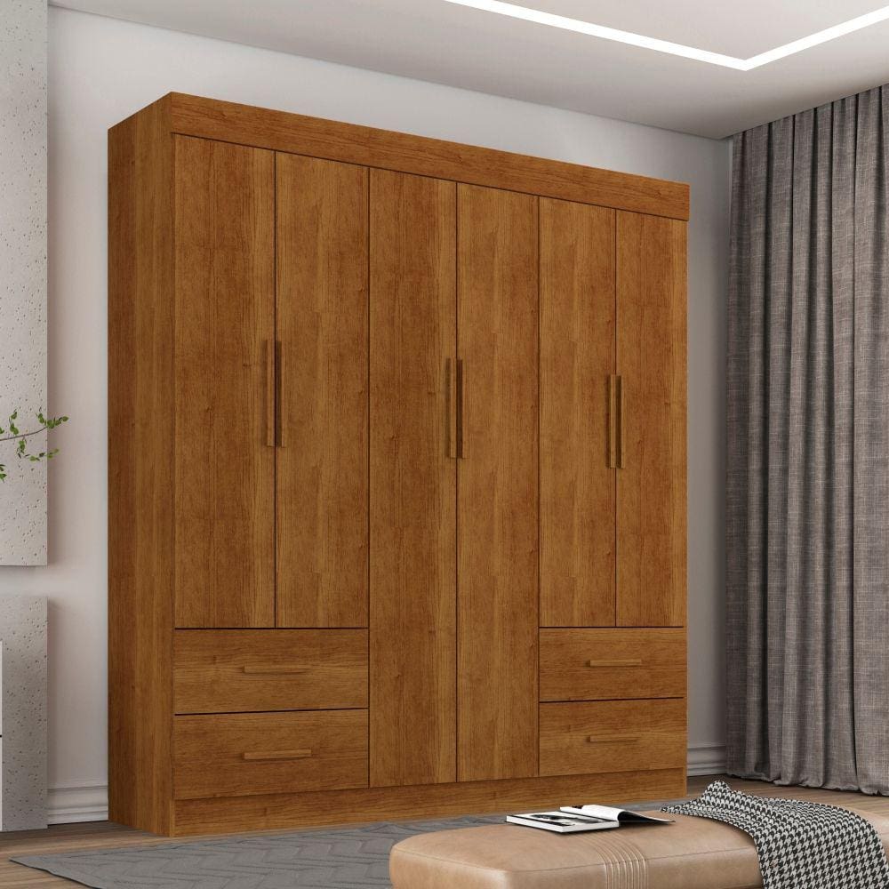 Guarda Roupa Casal 6 Portas 4 Gavetas New Verona Sallêto Móveis - Cinamomo