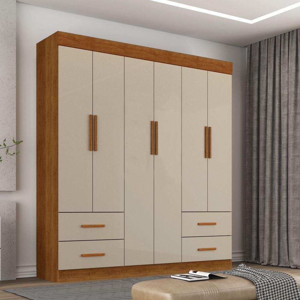 Guarda Roupa Casal 6 Portas 4 Gavetas New Verona Sallêto Móveis - Cinamomo/Off