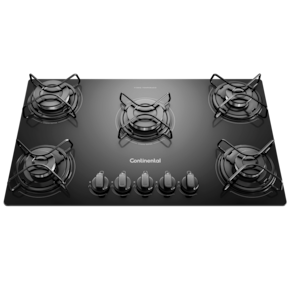 Cooktop 5 Bocas Continental a Gás de Vidro  Temperado Preto (KC5GP)