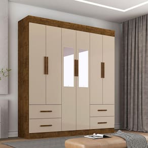 Guarda Roupa Casal Com Espelho 6 Portas 4 Gavetas New Verona Sallêto Móveis - Ipe/Off