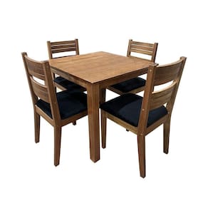 Conjunto De Mesa Madeira Maciça Roma Sala Cozinha Com 4 Cadeiras Estofadas Preta 90x90cm Marrom