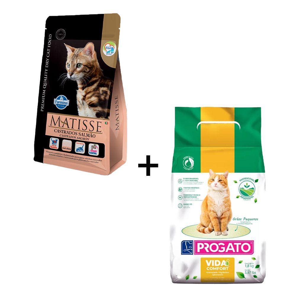 Ração Matisse Gatos Adultos Castrados Salmão 7,5kg + Areia Biodegradável