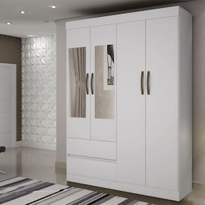 Guarda Roupa Solteiro com Espelho 4 Portas 2 Gavetas New Porto Sallêto Móveis - Branco