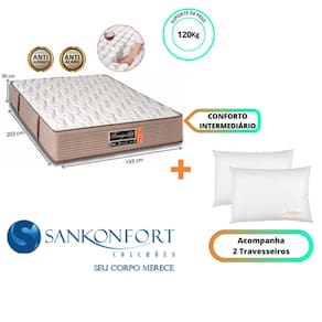 Colchão Sankonfort Tranquillité King 193x203x30 + 2 Travesseiros Fibra