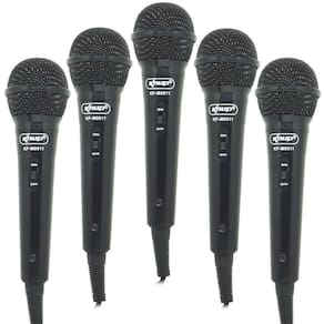 Kit 5 Microfones Dinâmico c/ Fio P10 P2 Cabo 2,8 Metros Karaokê e Caixa de Som Knup KP-M0011 Preto