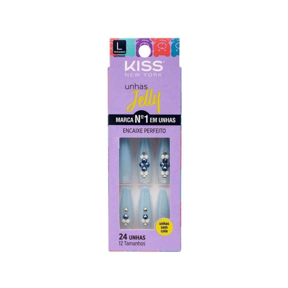Unhas Postiças Jelly Kiss New York Celeste Chique Bailarina Longo