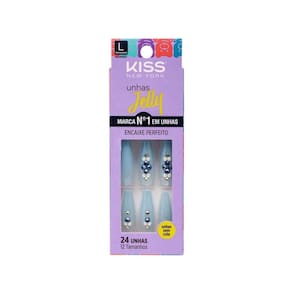 Unhas Postiças Jelly Kiss New York Celeste Chique Bailarina Longo