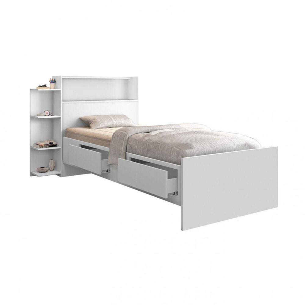 Cama Isa Baú 2 Gavetas Solteiro Branco – VJ Móveis