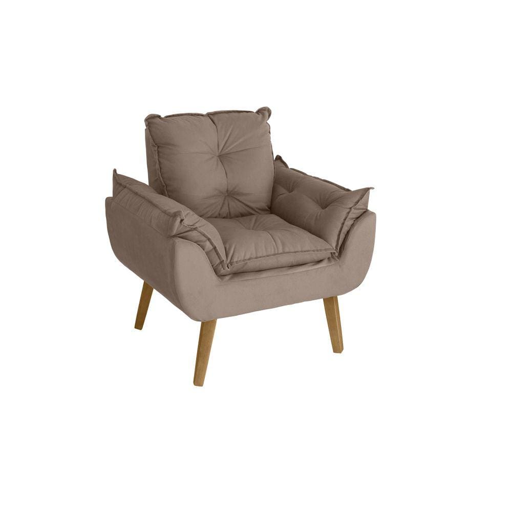 Poltrona Decorativa Opala Capuccino com fibra de silicone e pés quadrado SMF DECOR