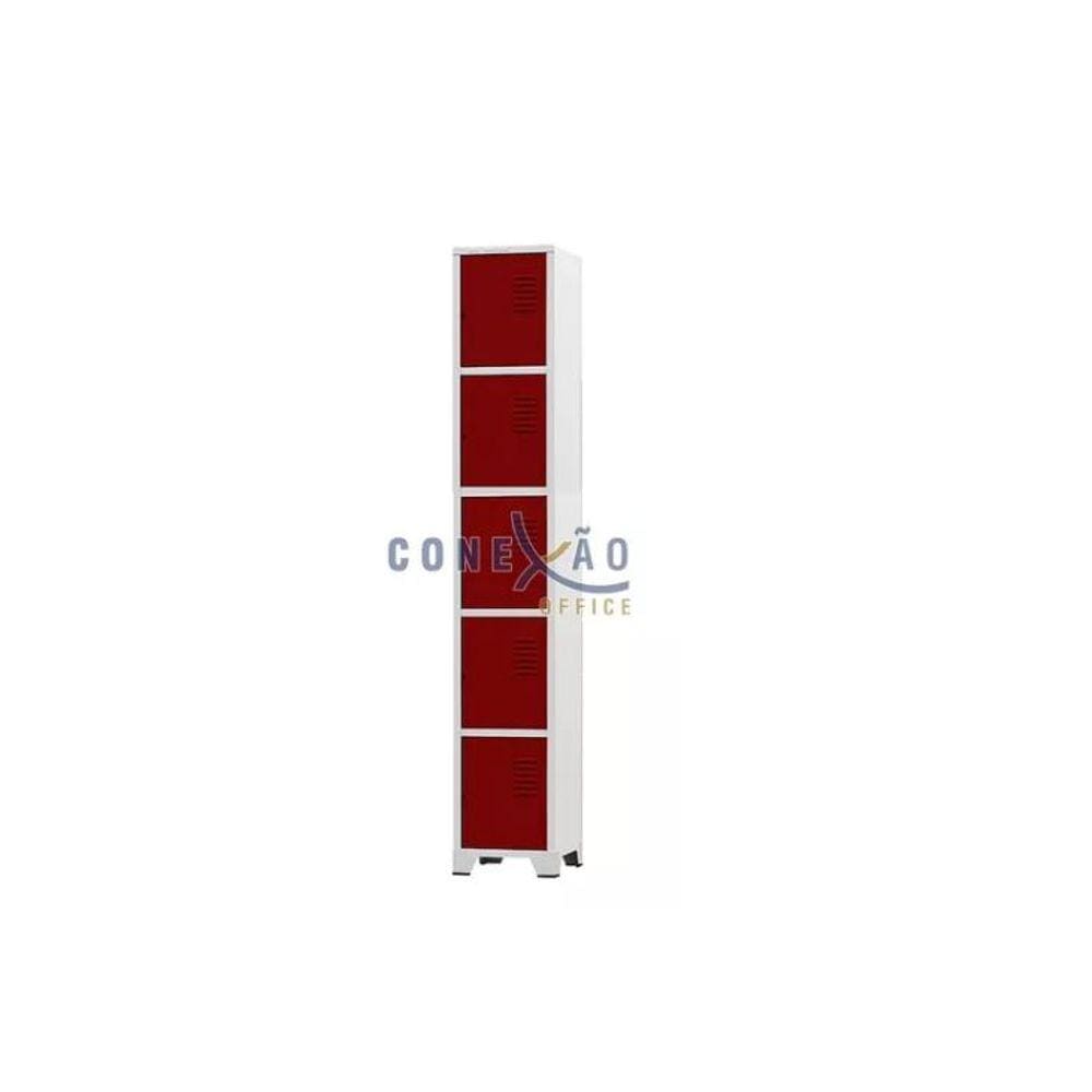 Armário Roupeiro De Aço 5 Portas Para Vestiário Academia Locker Vermelho