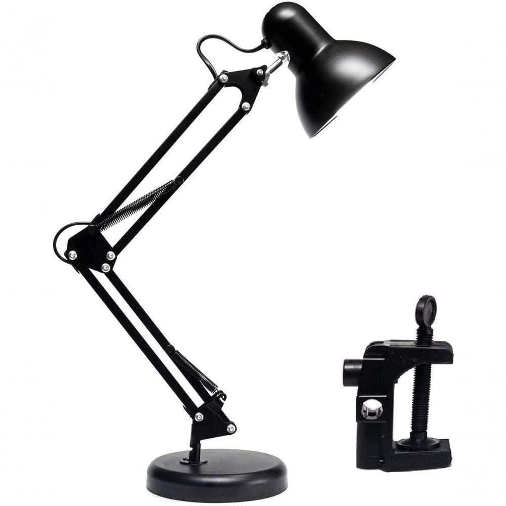 Luminária Abajur De Mesa Articulável Retrô Vintage Estudo Leitura Preta Base E Garra G Esp Preto