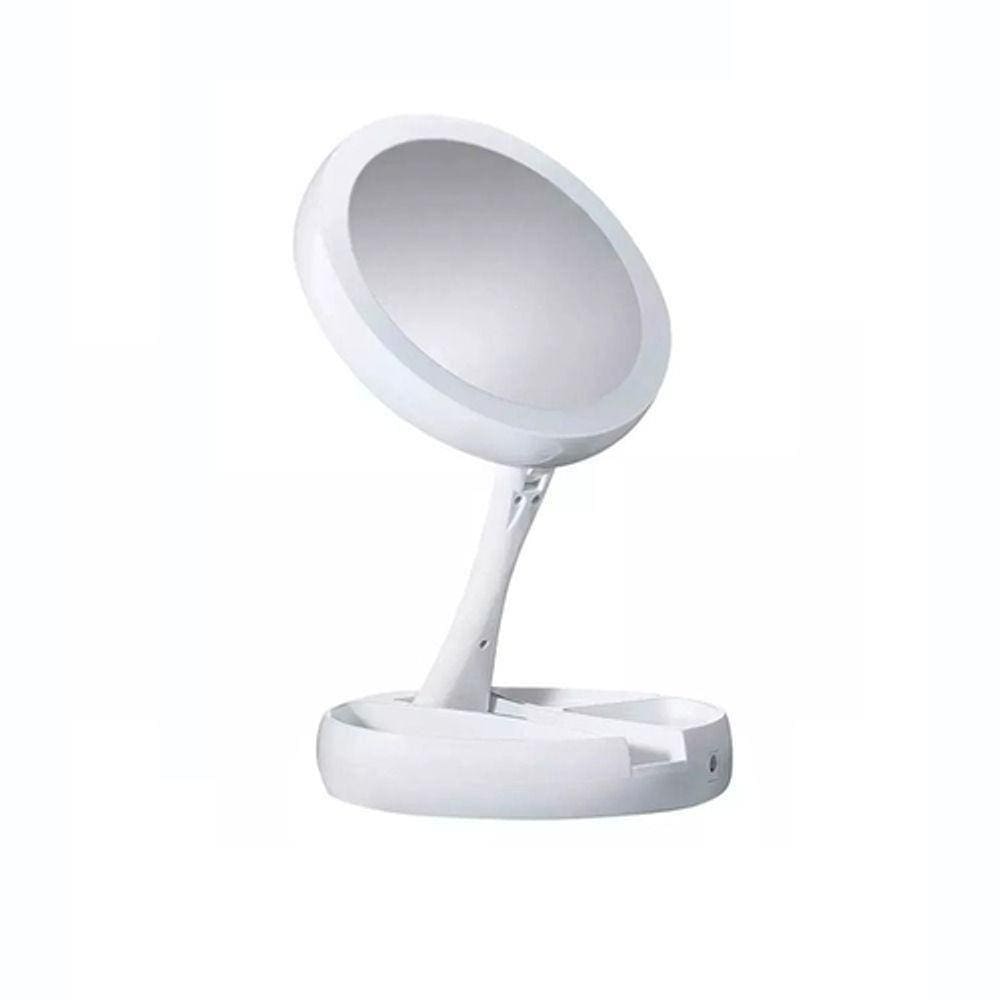 Espelho Mesa Dupla Face Luz Led Com Aumento 10X Maquiagem Redondo