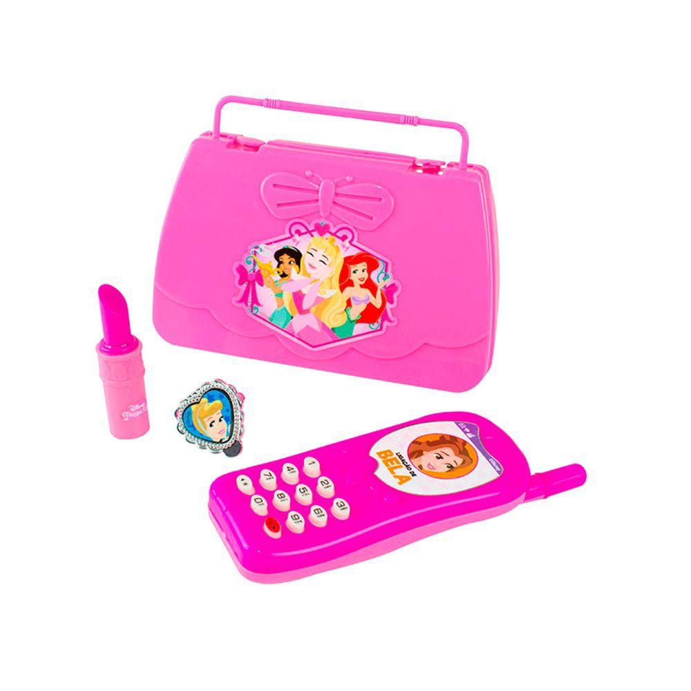 Kit Beleza Infantil Disney Princesa Bolsa Celular Batom Anel