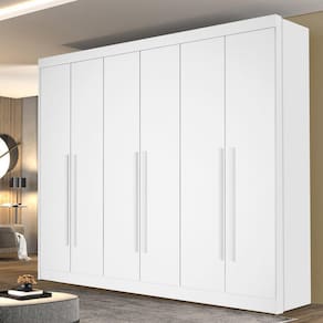 Guarda Roupa de Casal 6 Portas 6 Gavetas 1 Gaveta com Chave Dobradiça Slow Zeus Plus Branco