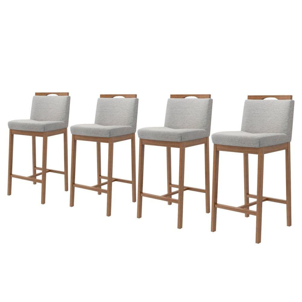 Conjunto 4 Banquetas Madeira Maciça Dani Nogueira Tec Lona