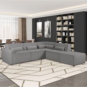 Sofá de Canto 4 Lugares com Puff 284cm Linho Lutz Yescasa Cinza