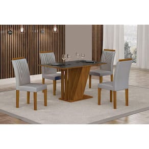Conjunto Sala de Jantar Mesa Tampo Vidro/MDP com 4 Cadeiras Miami Yescasa freijo/cinza