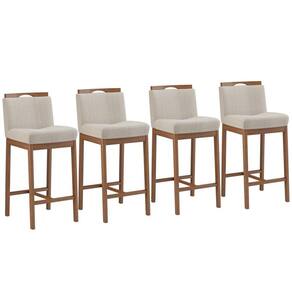 Conjunto 4 Banquetas Madeira Maciça Dani Nogueira Tec Linho