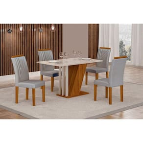 Conjunto Sala de Jantar Mesa Kiara 160x90cm Tampo Vidro/MDF com 4 Cadeiras  Yasmin DJ Móveis