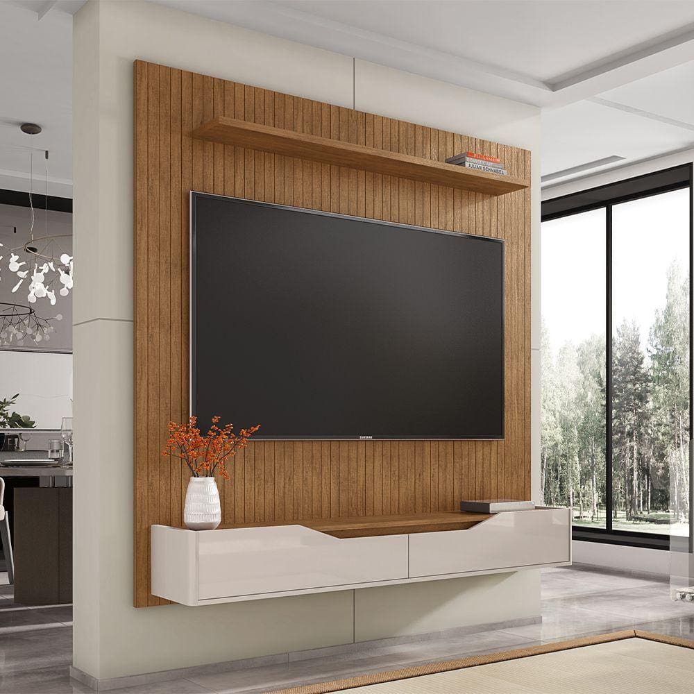 Painel para TV até 60 Polegadas 02 Portas Milão 180cm Cedro Off White Casa D