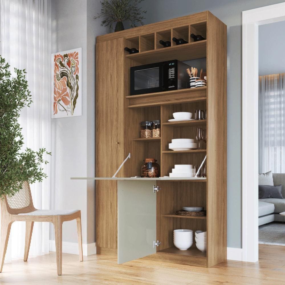 Armário com Mesa Retrátil 3 Portas MU500 Decibal Naturalle Cristalo