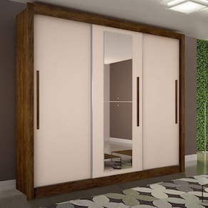 Guarda Roupa Casal com Espelho 3 Portas 4 Gavetas New Tokio Sallêto Móveis - Ipe/Off