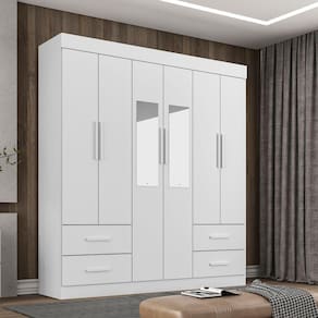 Guarda Roupa Casal Com Espelho 6 Portas 4 Gavetas New Verona Sallêto Móveis - Branco