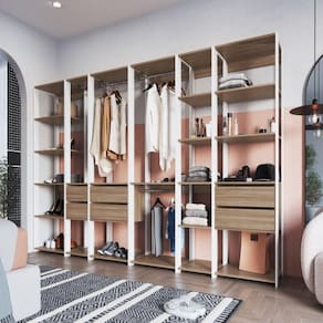Guarda Roupa Closet 6 Peças com 3 Cabideiros 6 Gavetas e 16 Nichos Easy Prodecor Branco/Montana