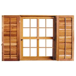 Janela de Madeira Guilhotina Padrão Imbuia 120x140cm 4 Folhas Rodam Marroml