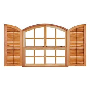 Janela de Madeira Guilhotina Padrão Imbuia 120x120cm 4 Folhas em Arco Rodam Marroml