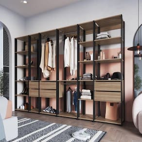 Guarda Roupa Closet 6 Peças com 3 Cabideiros 6 Gavetas e 16 Nichos Easy Prodecor Preto/Montana