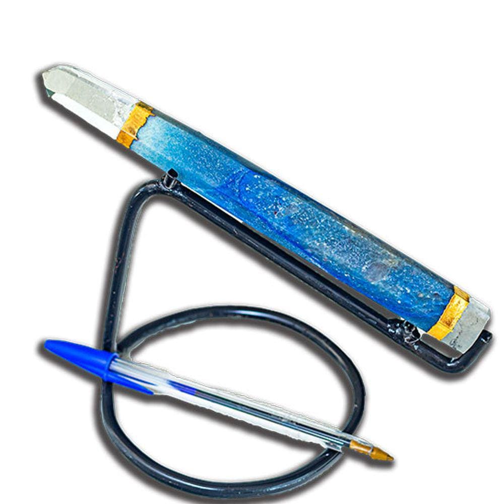 Varinha Pedra Natural Quartzo Azul Ponta e Base de Cristal