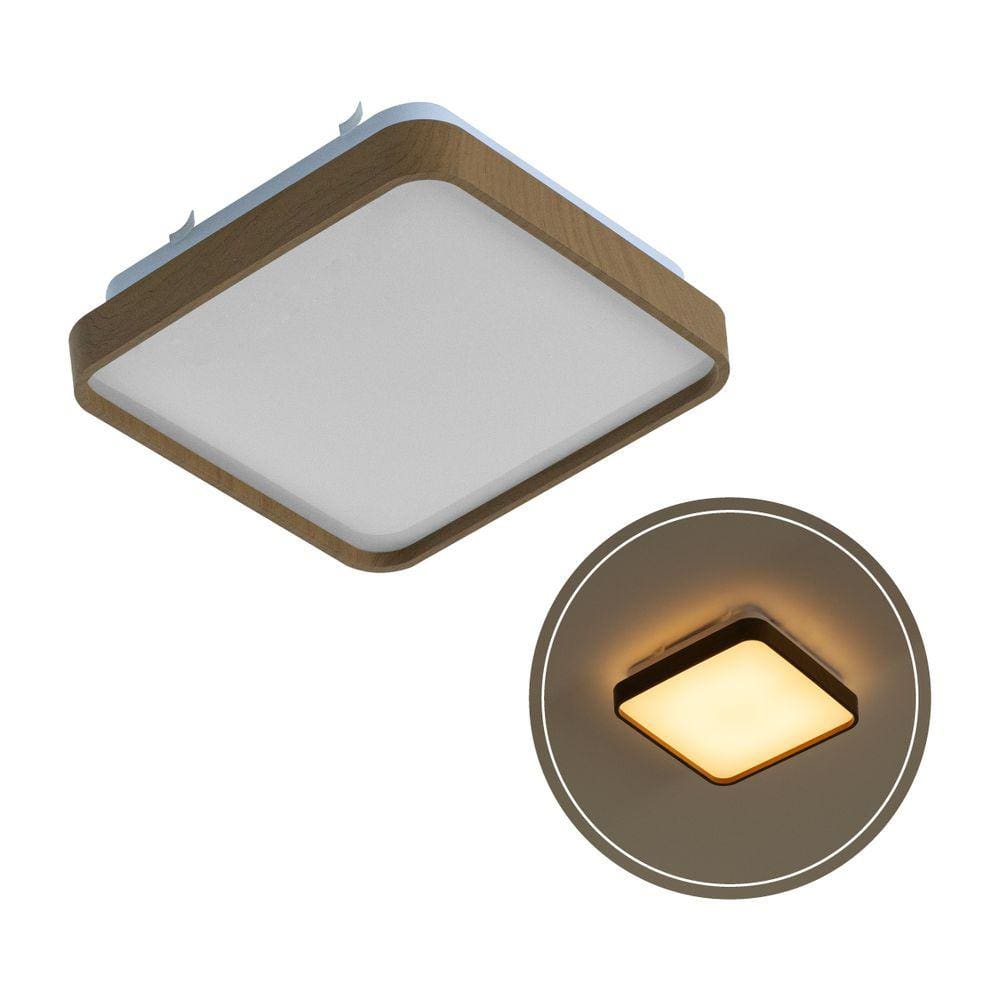 Plafon LED 12w Branco Quente Metal Acrílico Amadeirado 28cm St1937