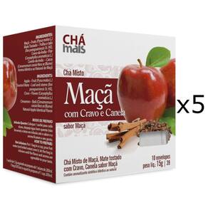 Chá de Maçã Cravo e Canela Kit com 5 Caixas de 10 Sachês cada
