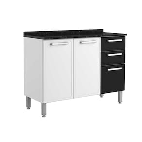 Balcão De Cozinha Gourmet 7124 3 Portas E 2 Gavetas C/tampo 120cm Branco/preto - Bertolini