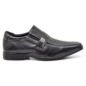 Sapato Social Infantil Kids Preto  Couro Masculino Elastico Elegante Fino Fork