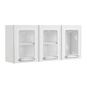 Armário Aéreo P/ Cozinha Evidence 7009 3 Portas C/ Vidro 120cm Branco - Bertolini